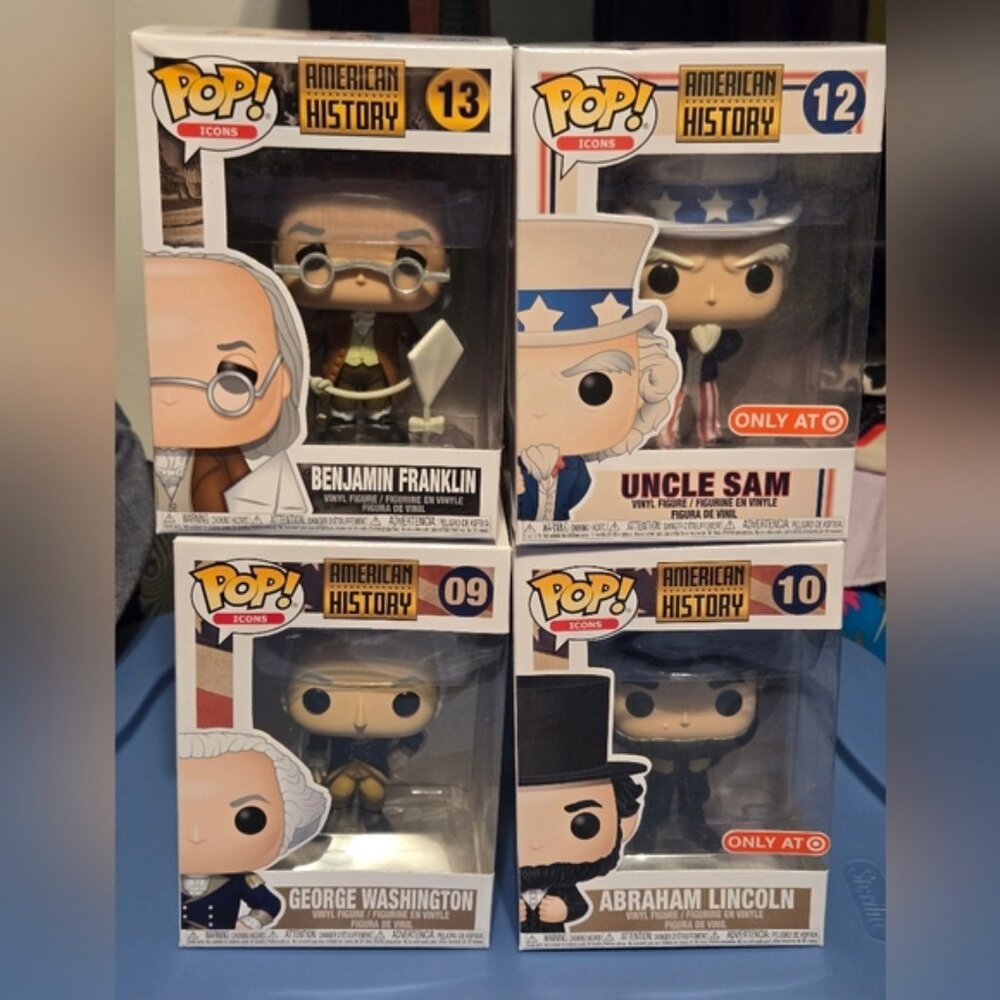 Funko Pop American History Bundle Ben Franklin, Washington, Lincoln, Uncle Sam